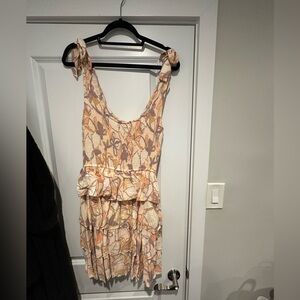 Olivaceous Beige and Orange Floral Mini Dress